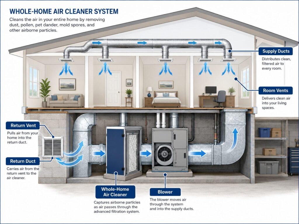 Whole-home air cleaner system diagram