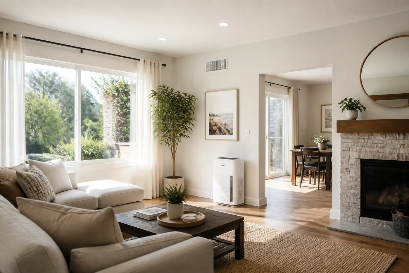 Clean indoor air circulating through a comfortable home