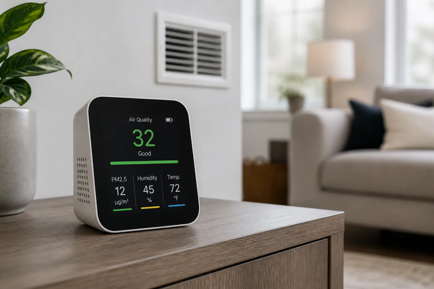 Indoor air quality monitor testing the air inside a home
